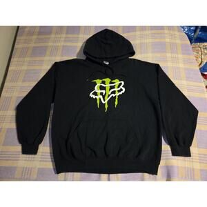Vintage Fox Racing Monster Energy Hoodie Mens Large Black Pullover Graphic Y2K